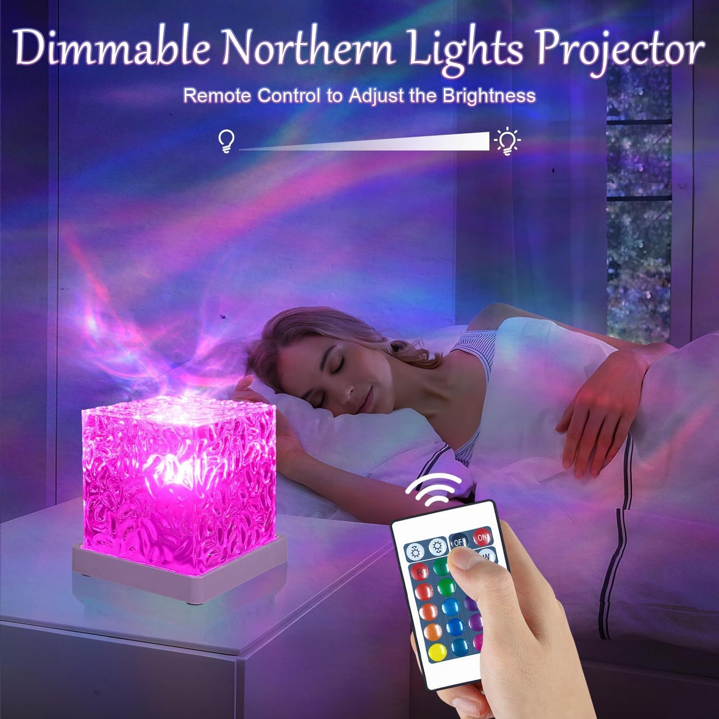 Proyector de ondas oceánicas, lámpara de cubo, proyector de luces del norte de 16 colores para dormitorio